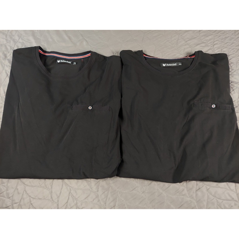 Set of 2 Buttercloth Mens 3XL Long Sleeve Crew Neck T-Shirts Black Stretch